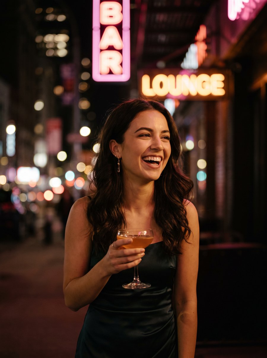 Brunette creator out at night