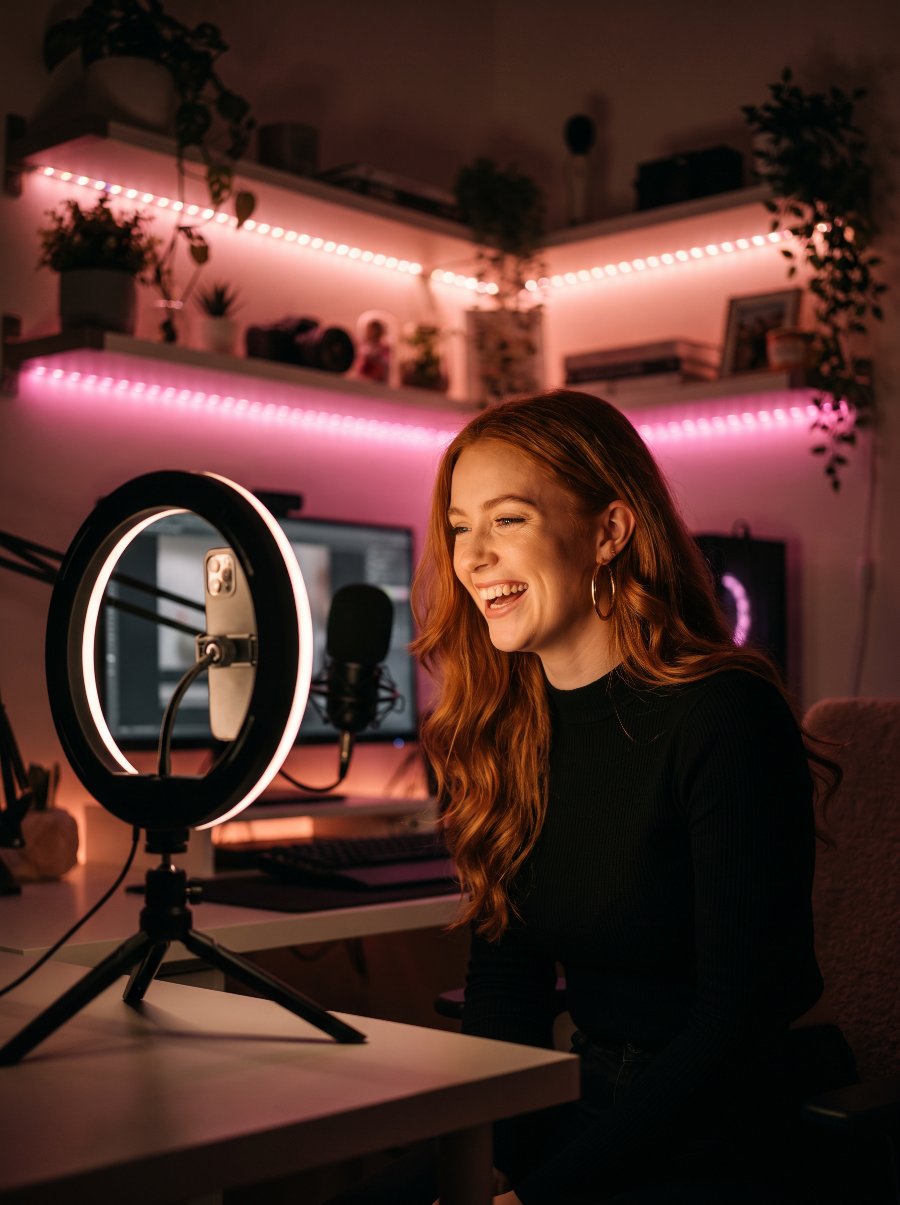 Red-haired creator streaming live